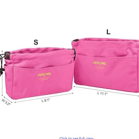Vercord Canvas Handbag Organizers, Sturdy Purse Insert Organizer Bag Rose Pink - Picture 3 of 13